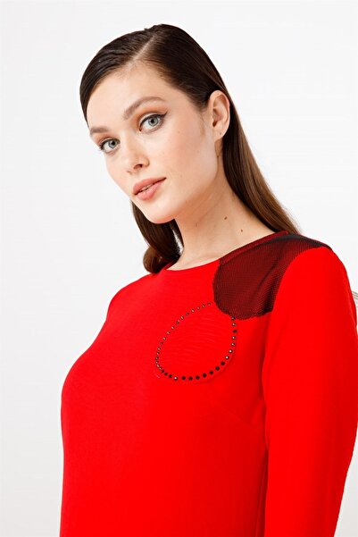 Esswaap Fileli - Crashlı Elbise Kırmızı