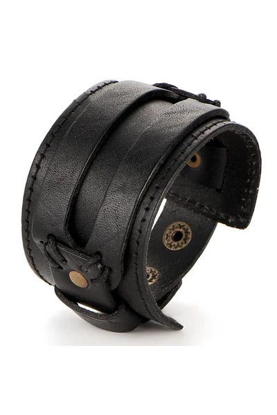Gogoey Men's Leather Bracelet Stainless Steel Metal Silver Bracelet Black Buckle For Male Jewelry