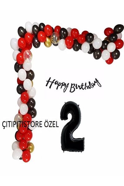 DÜVENCİ TİCARET Luxury Red Black Birthday Balloon Chain Set