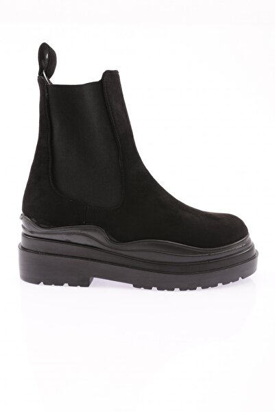 DGN Women's Thick Sole Sterch Deaty Boots Black Suede 1230173112674