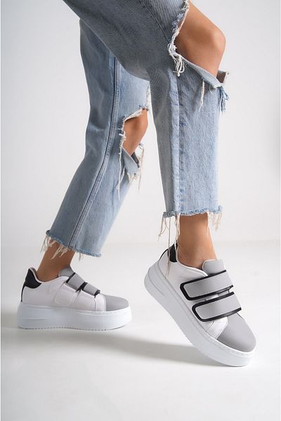 MP Fashion Pantofi sport pentru femei Venice Bt, fără șireturi, cu talpă ortopedică cu velcro, alb/gri