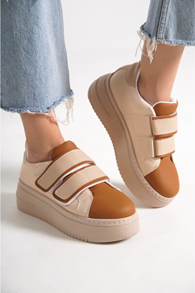 MP Fashion Ortopedická podrážka Venice Tt - Dámské sportovní tenisky bez tkaniček na suchý zip, kůže/hnědá