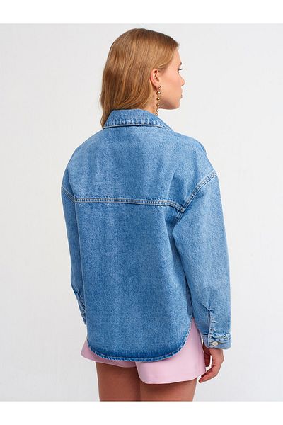Dilvin 50680 Cămașă albastră oversize din țesătură groasă