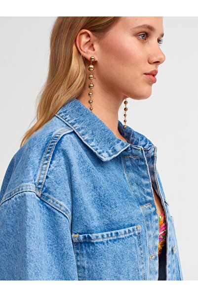 Dilvin 50680 Cămașă albastră oversize din țesătură groasă