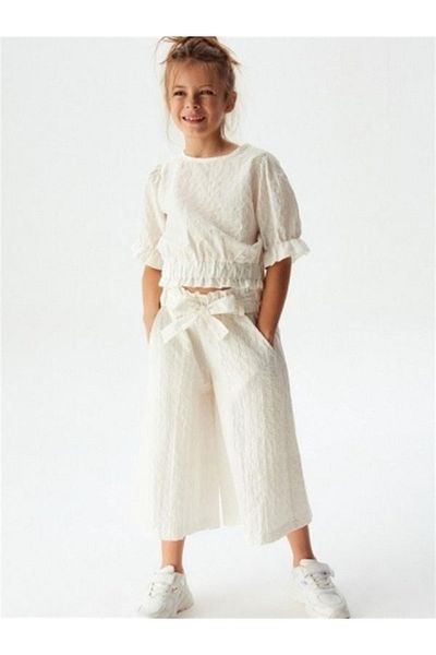 NK Girl's Honeycomb Blouse with Elastic Sleeves and Skirt