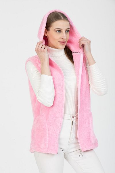 MODA VUSLAT Women's Pink Short Fleece Vest