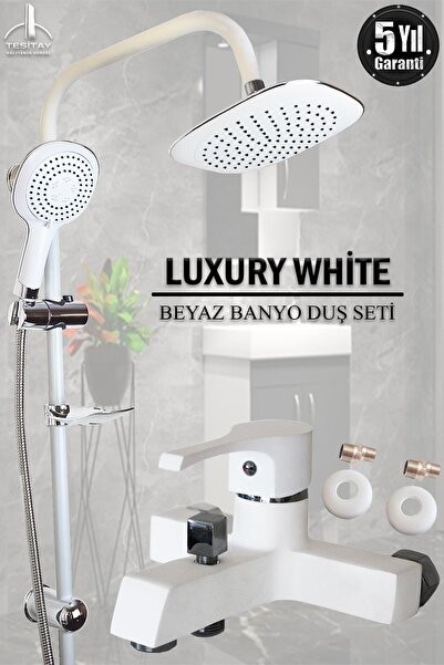 tesitay Banyo Bataryası Ve Robot Duş Seti Beyaz Renk Duş Musluğu Banyo Seti E...