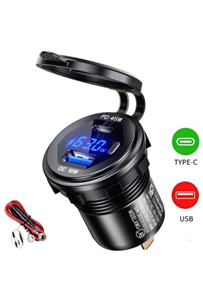 Autoline 12-24volt Araç/tekne/motosiklet Için (quick)hızlı Şarj Voltmetre Usb/type C Portlu