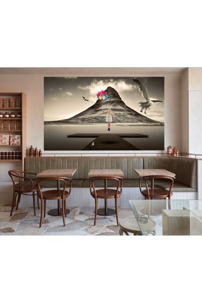 HDART Soyut Manzara Iskele Göl Balonlu Kız Duvar Kanvas Tablo Tablosu