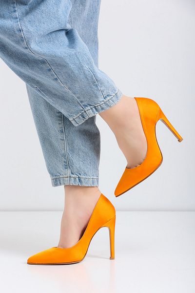 Lİmar Shoes Pantofi cu toc de damă Limar portocaliu din satin stiletto cu vârf ascuțit