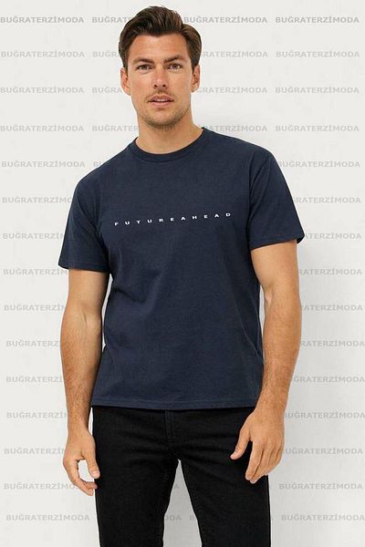 Buğraterzimoda Ανδρικό μπλουζάκι με στάμπα Futureahead Regular Fit Normal Fit Navy Blue