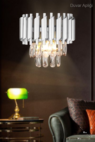 Avizemoda Luxurious Wall Sconce with Palmira Prism Cut Crystal Stone - (silver-gilt)
