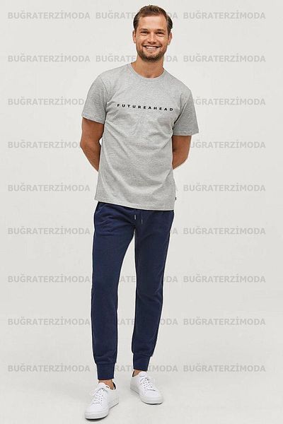 Buğraterzimoda Ανδρικό γκρι μπλουζάκι Futureahead με τυπωμένη κανονική εφαρμογή κανονικής εφαρμογής