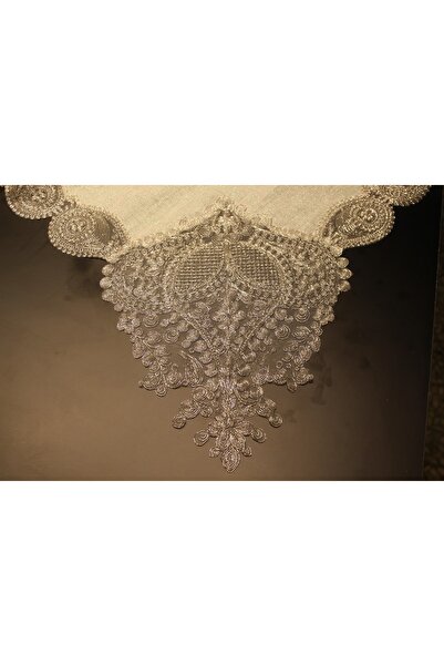 HUZUR ÇEYİZ Telgari Şal Desen Fransız Güpürlü 26 Parça Yemek Takımı Gümüş Simli