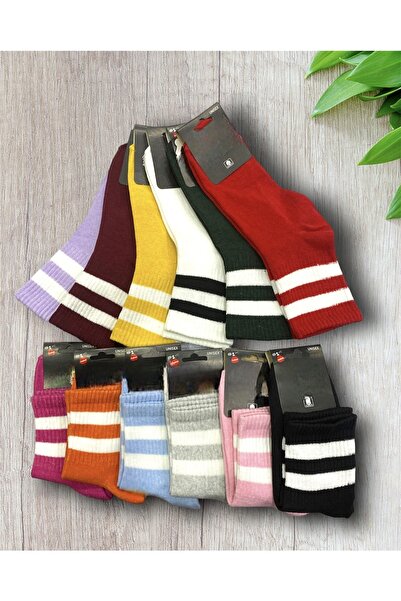 YNCUNDERWEAR Unisex Çizgili Karışık Renkli Kolej Tenis 12’li Çorap