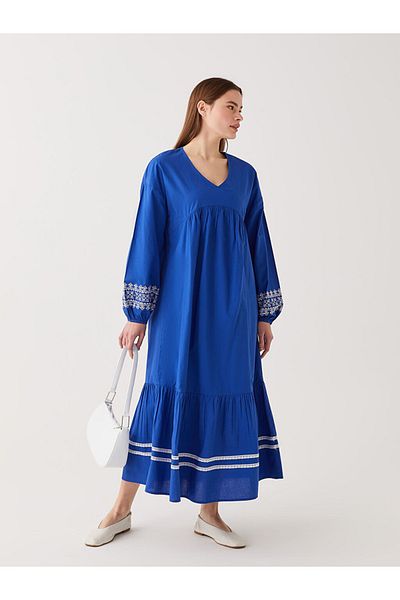LC Waikiki Patterned V-Neck Long Sleeve Women's Dress