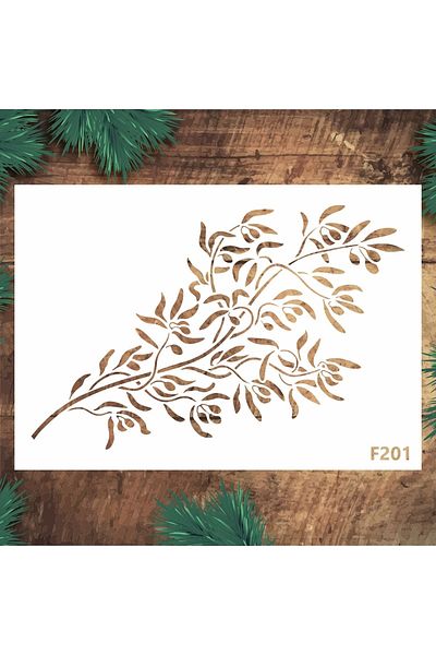 STENCİLTASARIM F201 Olive Branch Stencil Design - Decorative Wall and Item Painting Template 35x49cm