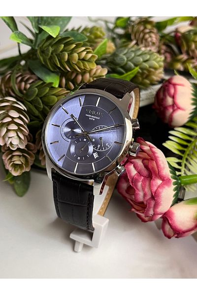 Vialux Leather Strap Men's Wristwatch 44mm 5 Atm Waterproof