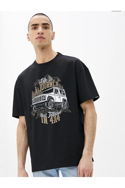 machiavelli Μαύρο μπλουζάκι Journey με τύπωμα Oversize Unisex