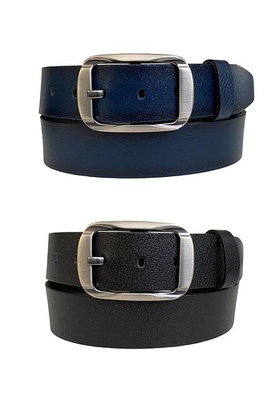 GoDeri 100% piele autentică, cataramă ovală afumată legendară; Negru, Bleumarin Set 2 Curele 4 Cm=afumat.oval