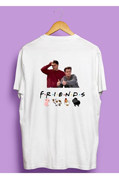 BUFUAL تي شيرت فريندز مطبوع من الأمام والخلف مقاس كبير