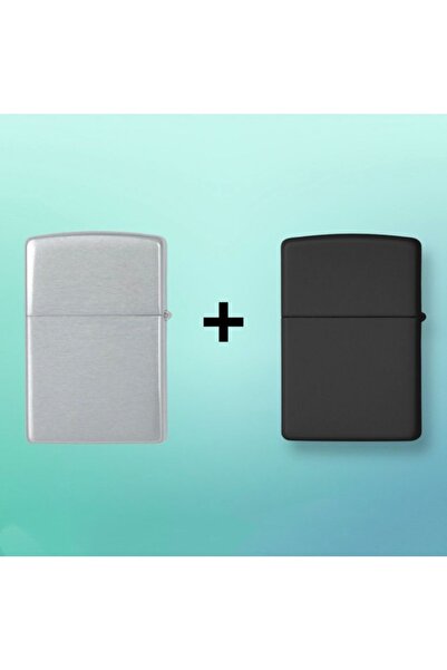 QAX Metal Siyah Benzinli Çakmak + Gümüş Benzinli Çakmak Set