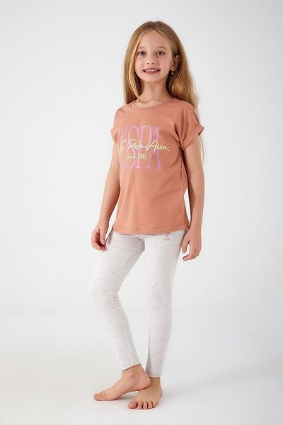 U.S. Polo Assn. Inclined Writing Brown Girl's Tights Set