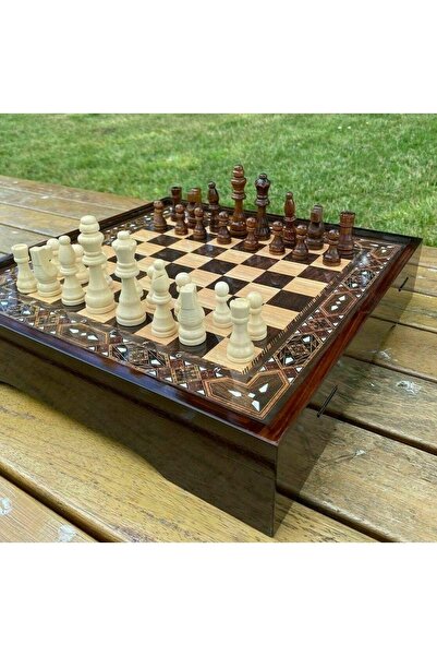 megame Kişiye Özel Ahşap Santranç Takımı Star Vip Ahşap Lüx Satranç Kutulu