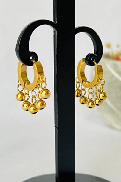 UBUH SHOP Shakira Model Çift Gold Toplu Sallantılı Kadın Halka Çelik Küpe