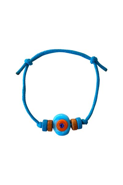 TAKI BY EKİN Dark Blue Glass Evil Eye Beaded, Wooden Beaded Baby/Child/Adult Bracelet