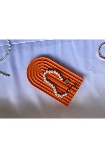 haziran shop Decorative Geometric Striped Concrete Plate Concrete Jewelry Plate Candle Plate Organizer
