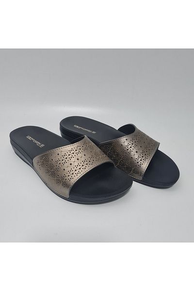 Ceyo Women's Silver Faux Leather Orthopedic Slippers Marına-8
