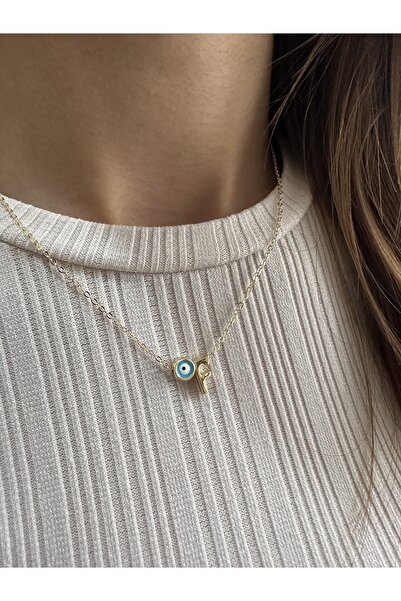 Everglow Jewelry F Harfli Üç Boyutlu Altın Kaplama Kararmaz Gold Kolye