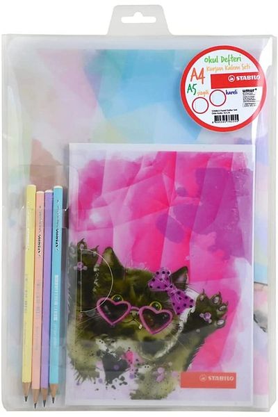 Stabilo 2 Pcs Plastic Cover Notebook And 4 Pcs Pencil 1 Pcs A5 40 Yp Lined 1 Pcs A4 40 Yp Checked