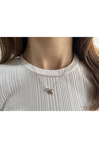 Everglow Jewelry K Harfli Üç Boyutlu Altın Kaplama Kararmaz Gold Kolye