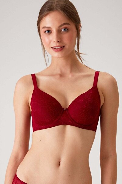Pierre Cardin Women's Burgundy 6224 Underwire Unassisted Lace Gathered Bra