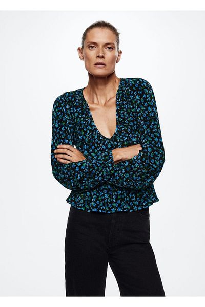 MANGO Woman Μπλούζα με πλισέ με σχέδιο