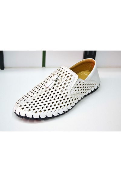 Yeşildaş Khaki Leather Men's Summer Shoes White Summer Shoes Summer Leather Shoes Men's Shoes