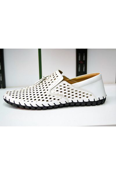 Yeşildaş Khaki Leather Men's Summer Shoes White Summer Shoes Summer Leather Shoes Men's Shoes