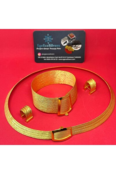 EgeEceSilvers 925 Ayar Gümüş Üzeri 24 Ayar Altın Kaplamalı Trabzon Hasır Üçlü...