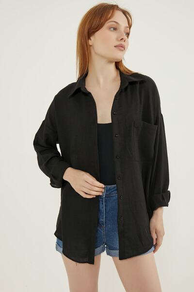 MEECY Women's Black Light Oversize Linen Shirt