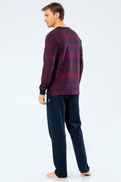Cacharel Мъжки жакардов комплект пижама с V-образно деколте 2194/Бургунди