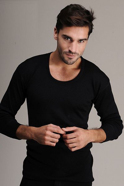 Hasyün Εσωρούχο 4002 Μαύρο Ανδρικό Μακρυμάνικο Μάλλινο Εσωρούχο Θερμικό Εσωρούχο