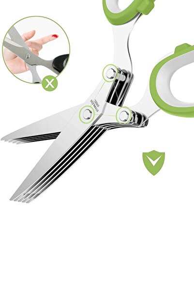 Genel Markalar Makası Çelik 5 Bıçaklı Çoklu Maydanoz Soğan Doğrama Makası Mutfak Balık Sebze