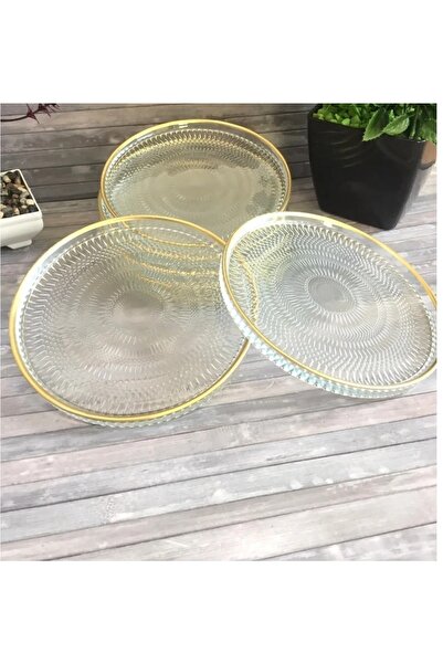 Queens Naz Home Altın Yaldızlı Kristal 6'lı Cam Tabak Çerezlik Sunumluk Sunum...