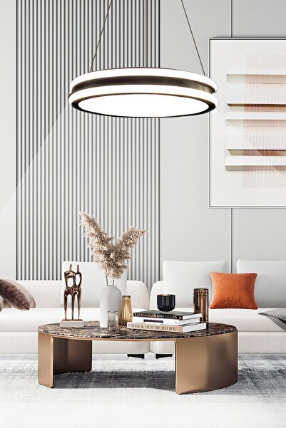 Ledmi Lighting Geniş Model Tek Halkalı Siyah Led Avize, 3 Renk Aydınlatmalı, Kumandalı Modern Avize, Salon Avizesi