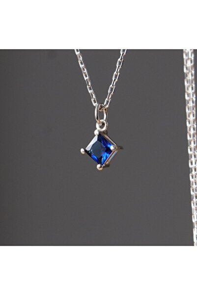 Moko Art Design Minimal Prenses Kesim Lab. Safir Taşlı 925 Gümüş Kolye