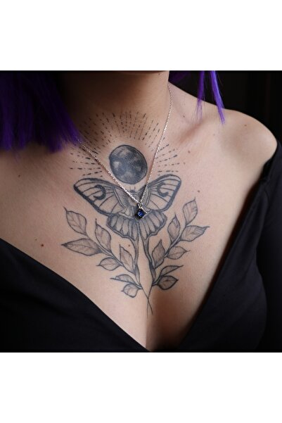 Moko Art Design Minimal Prenses Kesim Lab. Safir Taşlı 925 Gümüş Kolye