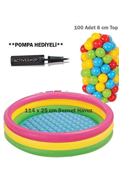 ACTIVESHOP Şişme Tabanlı Havuz 100 Oyun Topu Pompa Seti