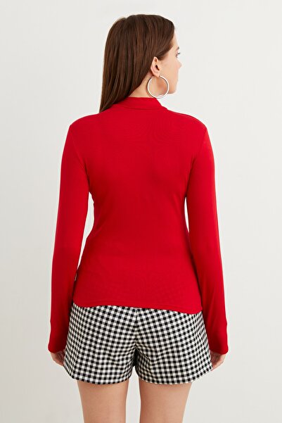 Ladima Women's Red Finger Detailed Bodysuit